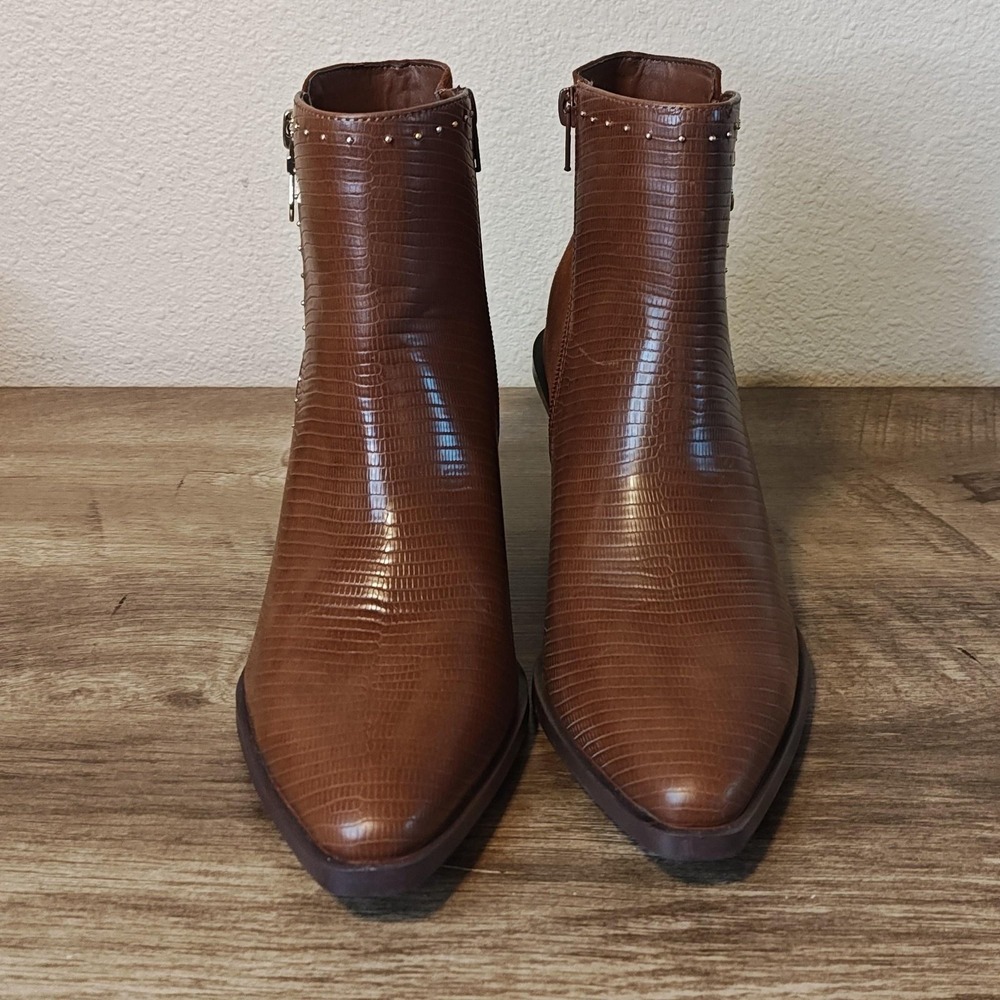 ShoeDazzle Boots Womens Size 7.5 Brown‎ Elidi Ankle Booties Pointed Toe Zip - Picture 3 of 14